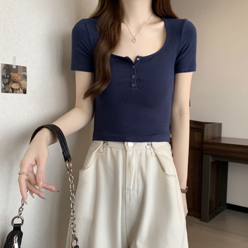 Short-Sleeve Plain Tee Henley