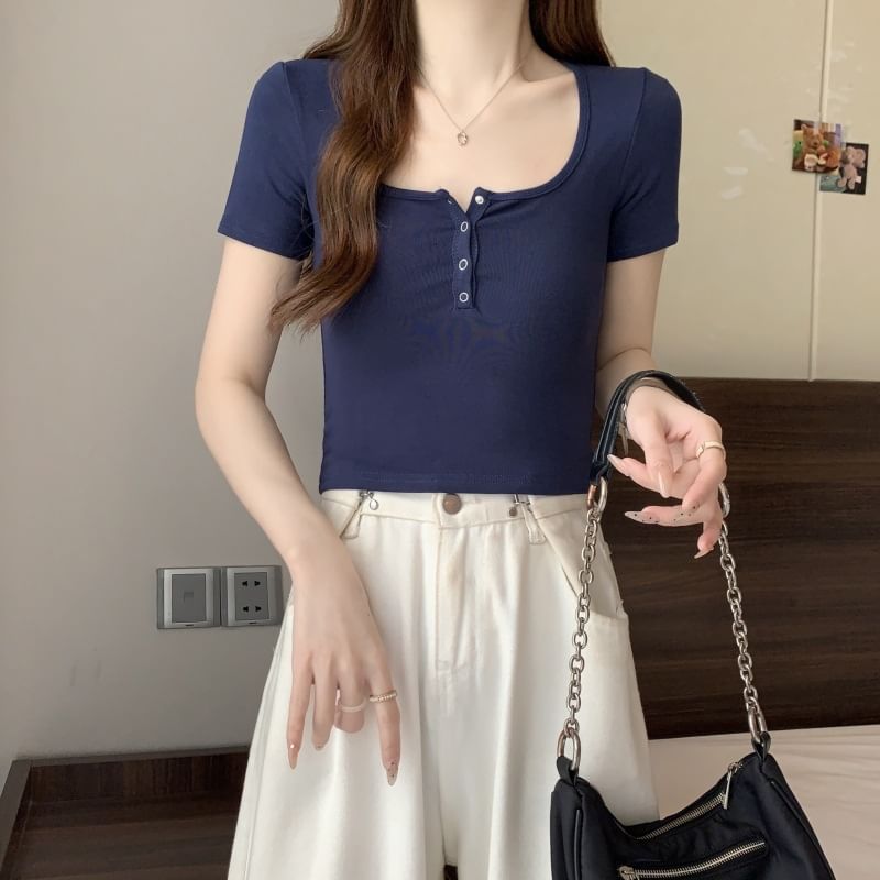 Short-Sleeve Plain Tee Henley