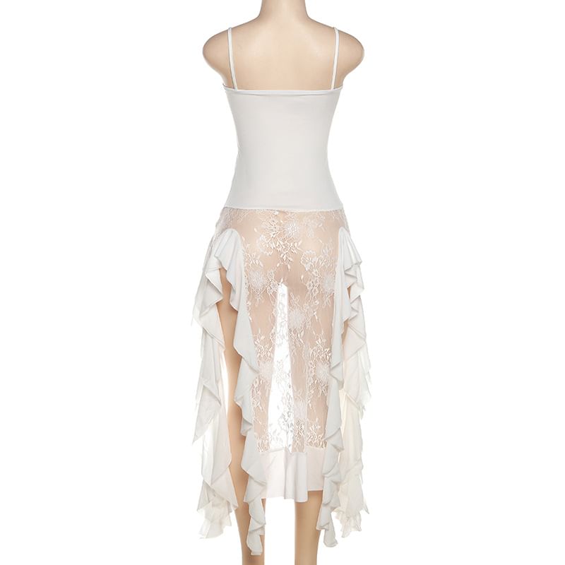 Ruffled Lace-Trim Cami Top