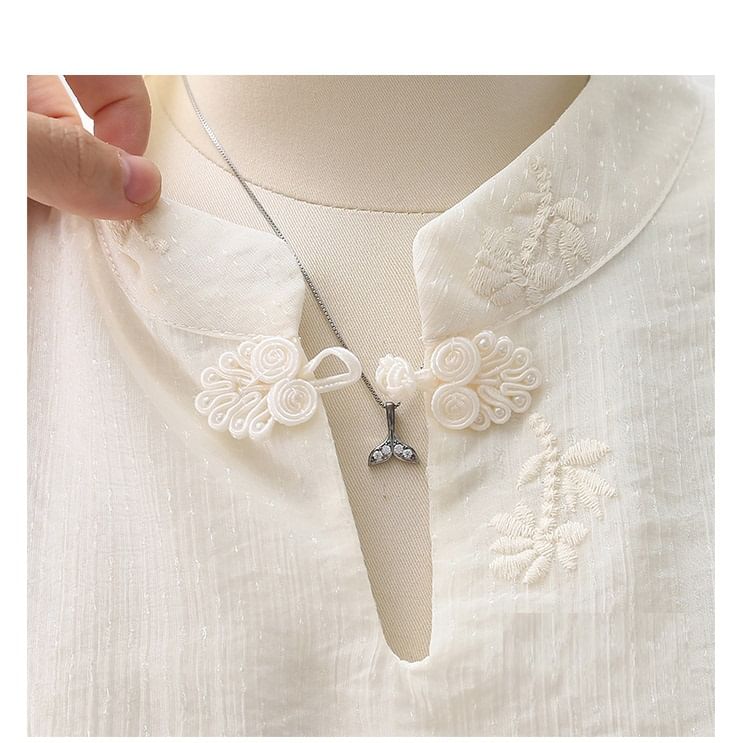 Puff-Sleeve Buttoned Lace Blouse