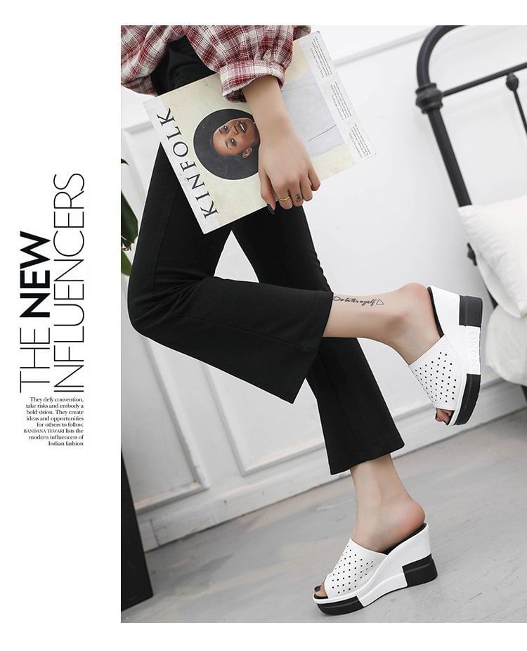 Plain Sandals Slide Wedge Pointelle