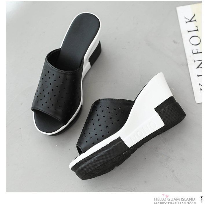 Plain Sandals Slide Wedge Pointelle