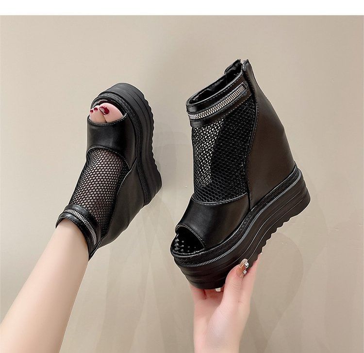 Hidden Platform Wedge Sandals Mesh
