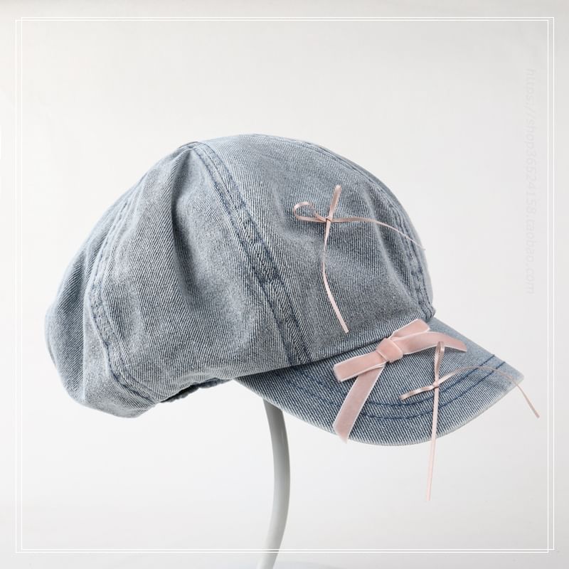 Ribbon Newsboy Denim Cap