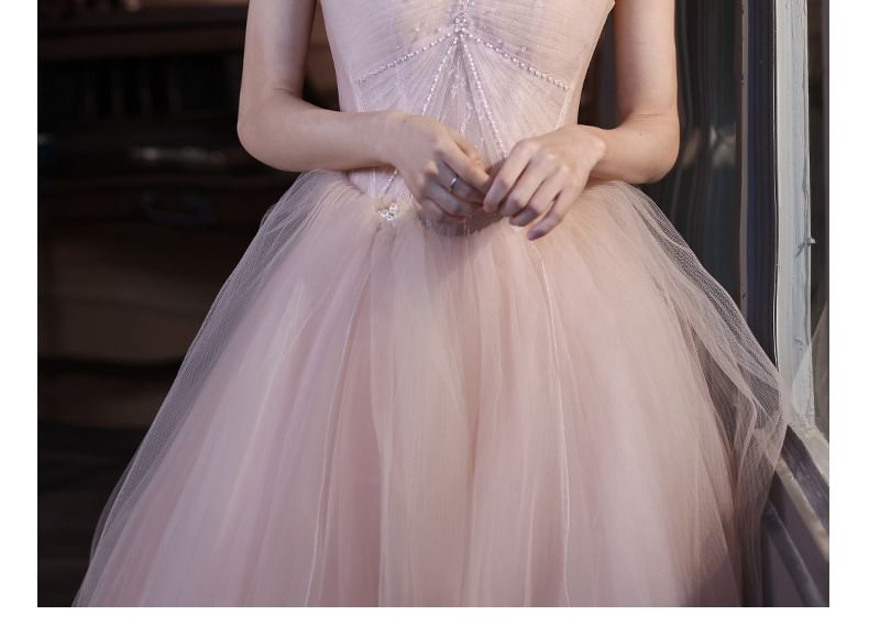 A-Line Strapless Gown Mesh Evening