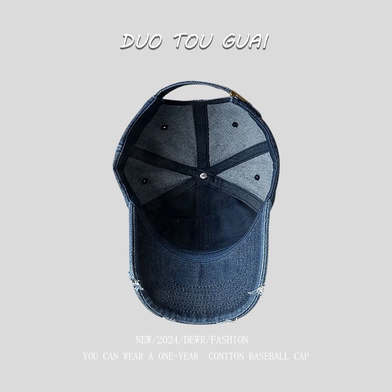 Cap Distressed Baseball Washed Denim