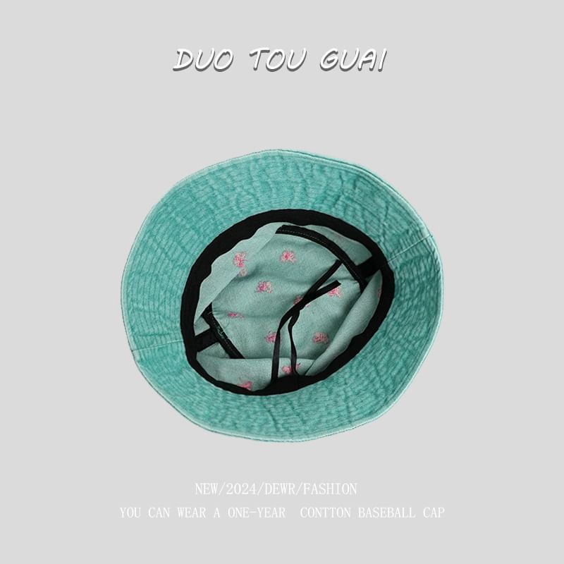 Bucket Embroidered Bow Denim Hat Washed