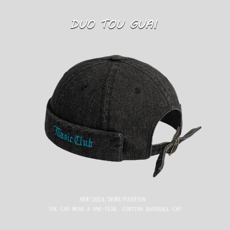 Hat Washed Lettering Brimless Denim Embroidered