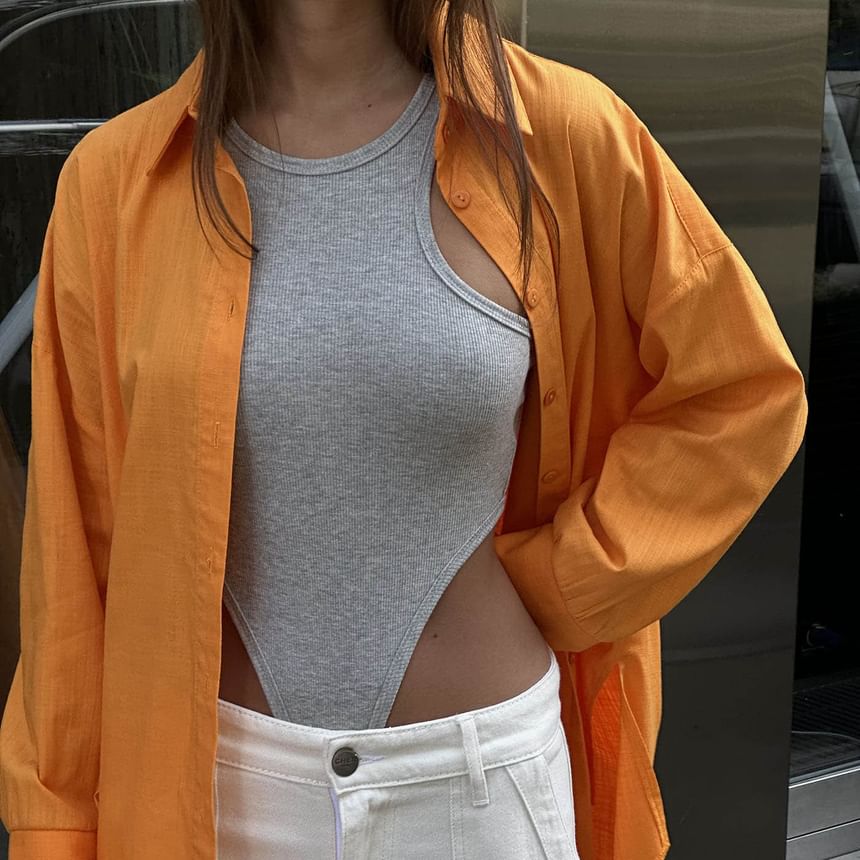 Plain Top Bodysuit Neck Crew Sleeveless