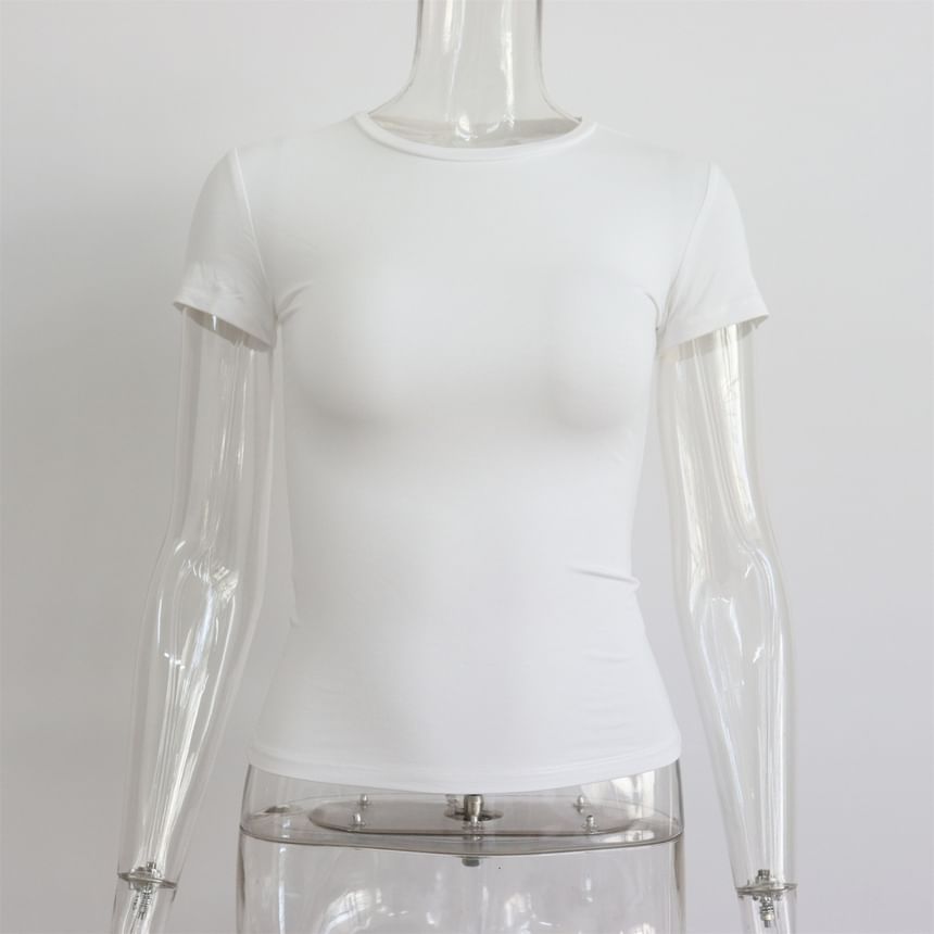 Round Plain Short-Sleeve T-Shirt Neck