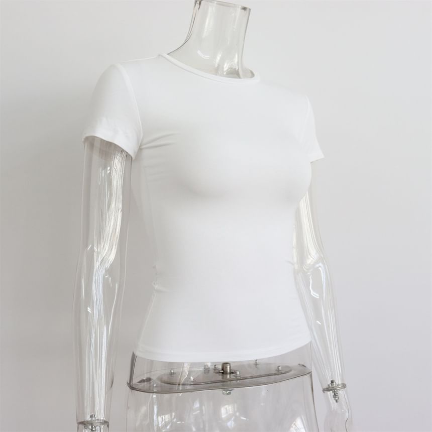Round Plain Short-Sleeve T-Shirt Neck