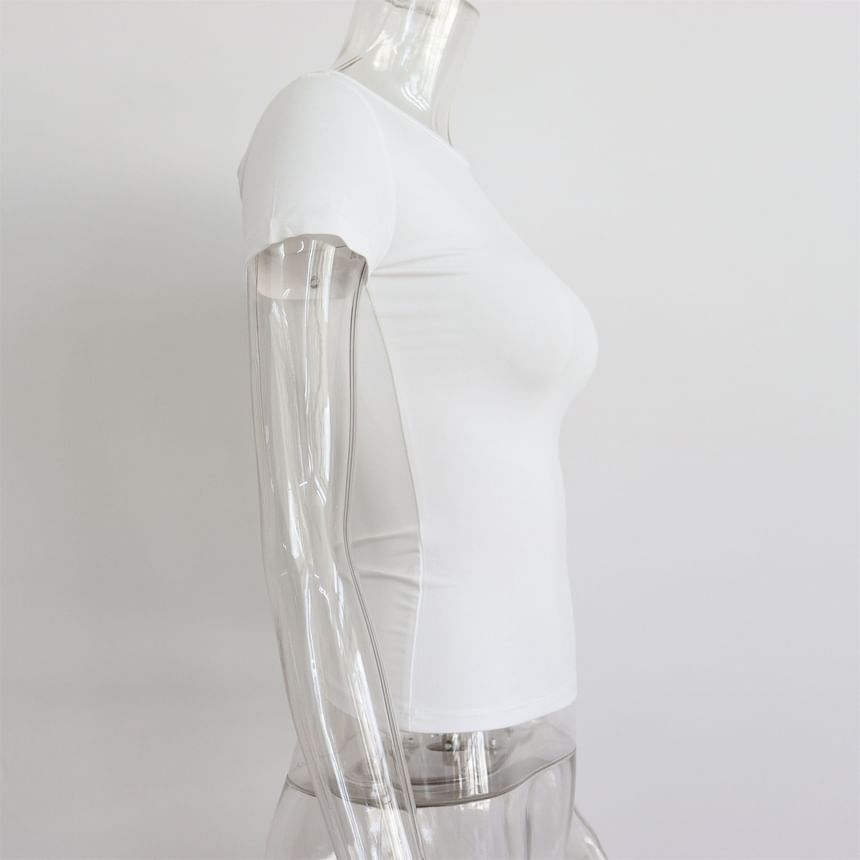 Neck Plain Round Short-Sleeve T-Shirt