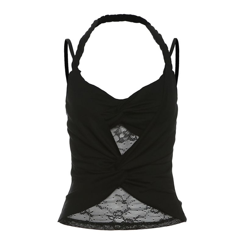 Sheer Lace V-Neck Fitted Crop Cami