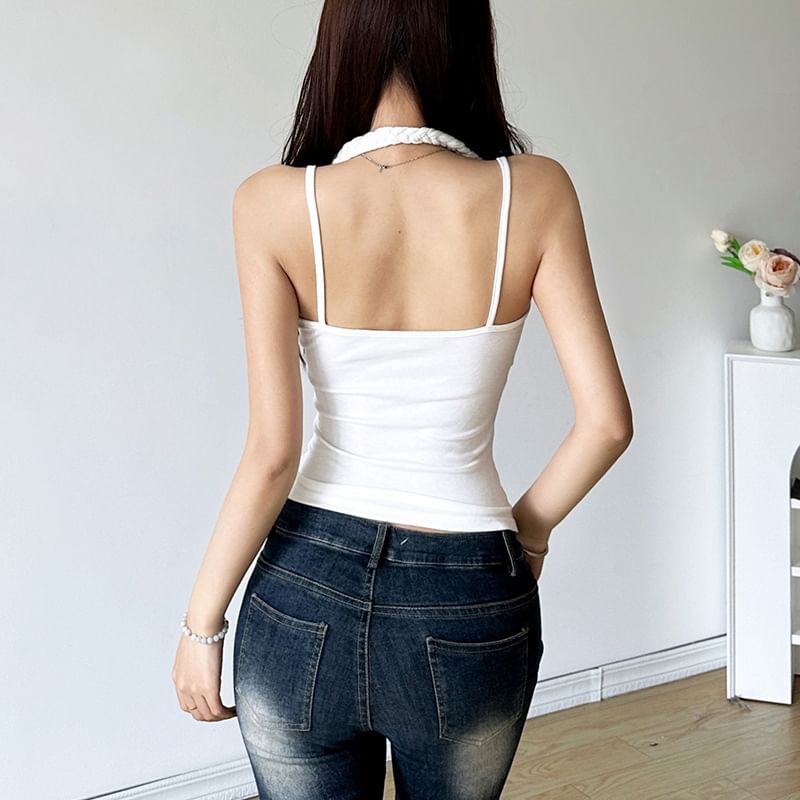 Sheer Lace V-Neck Fitted Crop Cami