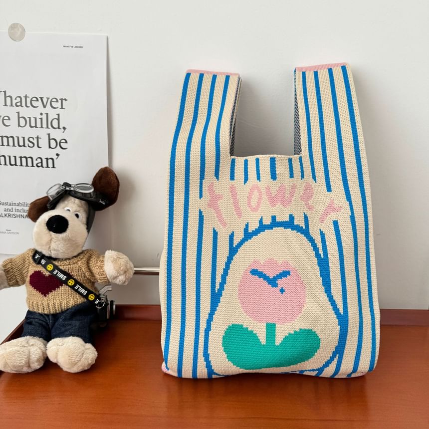 Knit Flower Tote Bag