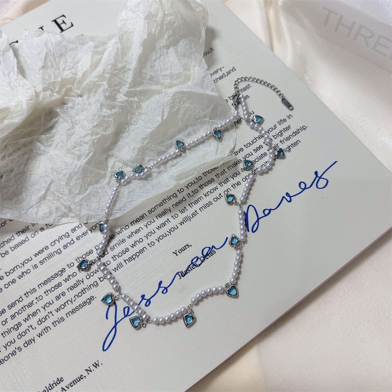 Choker Fringed Faux Pearl Heart