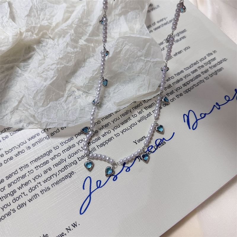 Choker Fringed Faux Pearl Heart