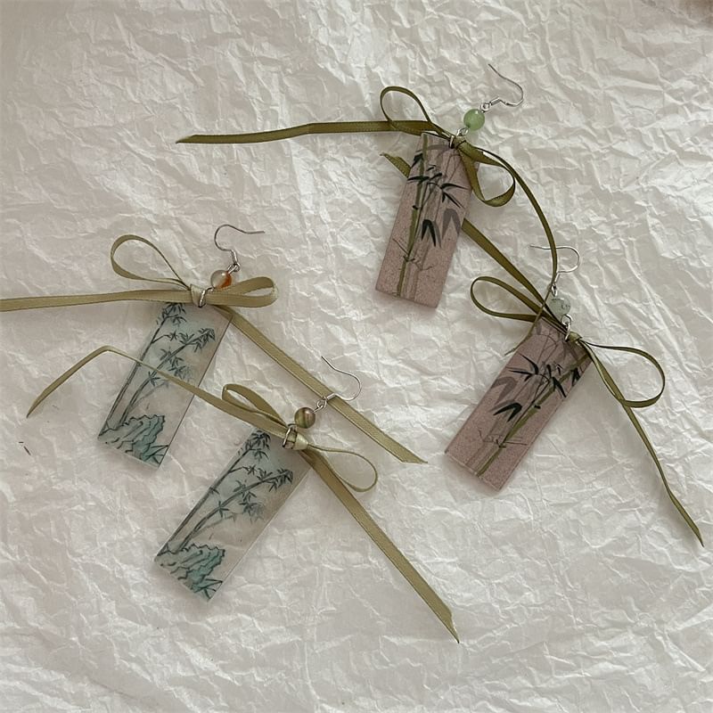 Earring Ribbon Bamboo Acrylic Drop
