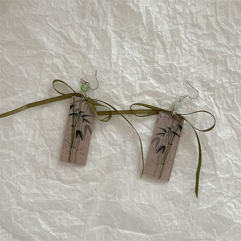 Earring Ribbon Bamboo Acrylic Drop