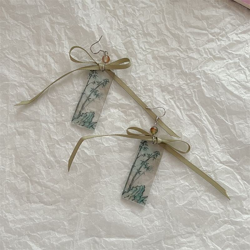 Earring Ribbon Bamboo Acrylic Drop