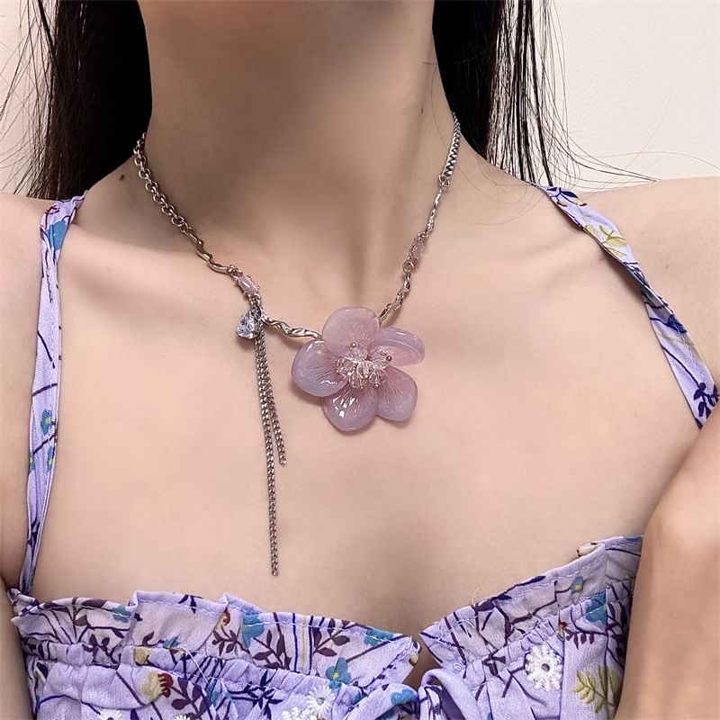 Pendant Floral Resin Choker Alloy