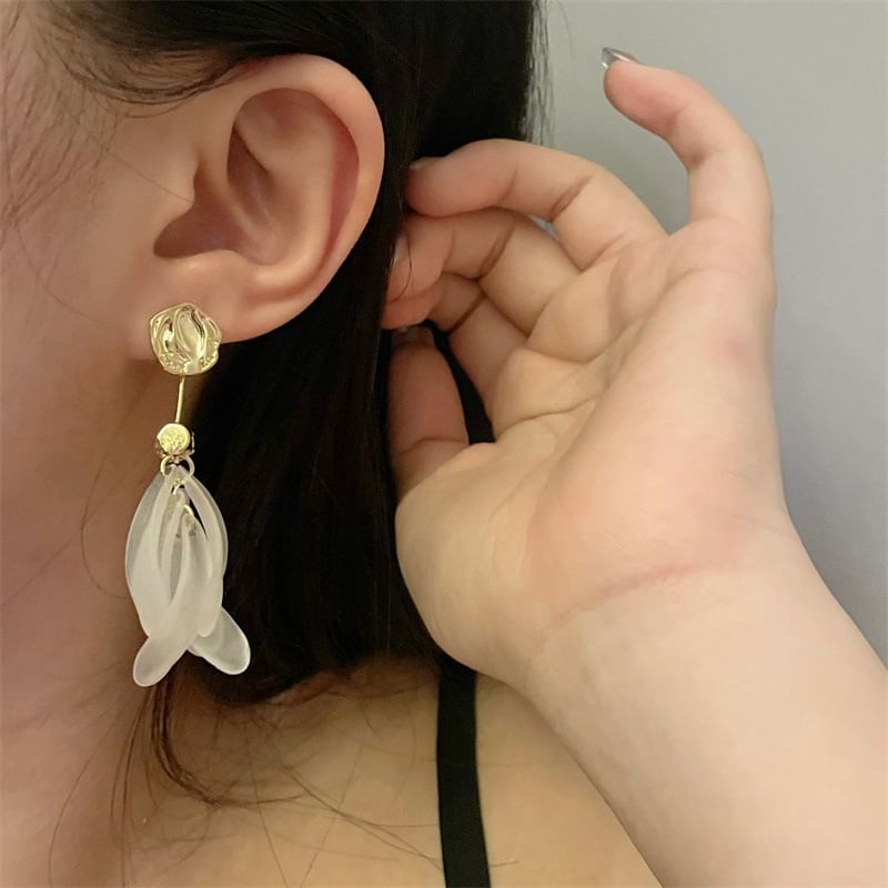 Rhinestone Floral Earring Dangle Asymmetrical