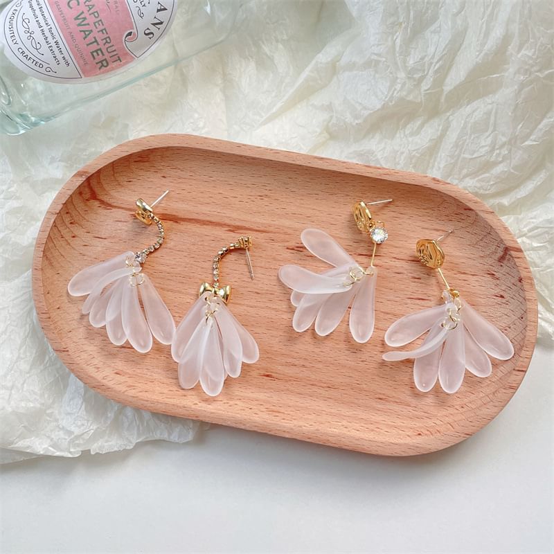 Rhinestone Floral Earring Dangle Asymmetrical