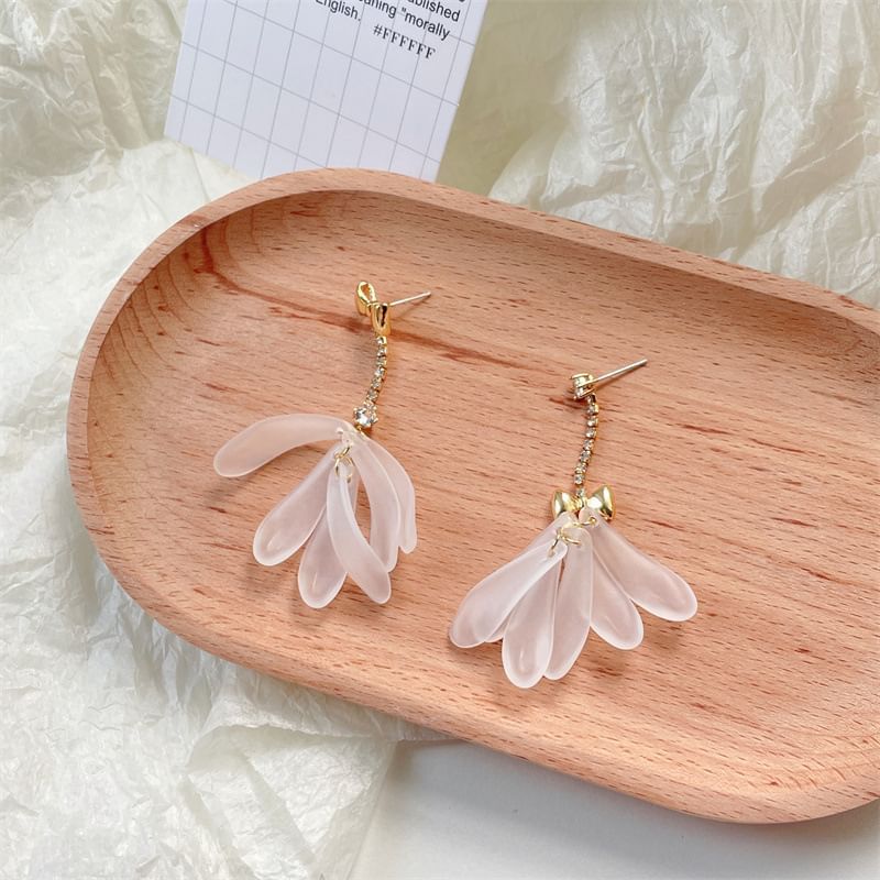 Rhinestone Floral Earring Dangle Asymmetrical