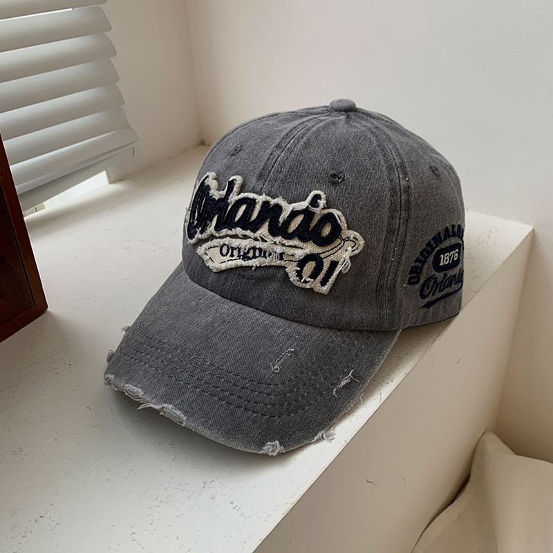 Washed Distressed Baseball Cap Lettering Applique