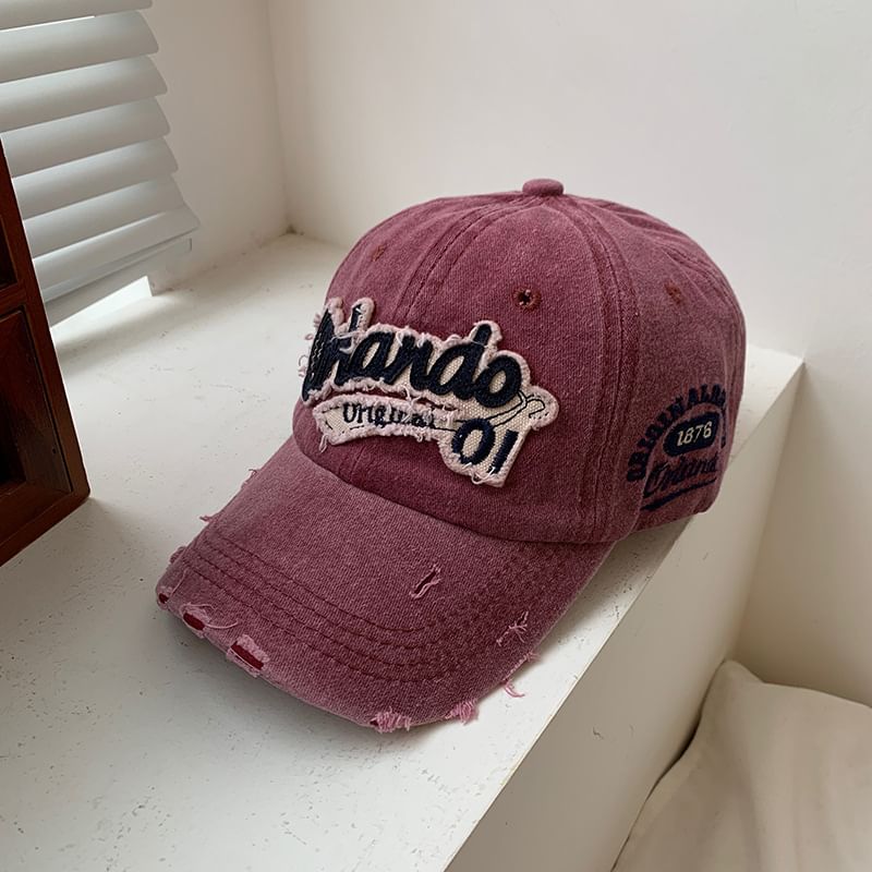 Washed Distressed Baseball Cap Lettering Applique