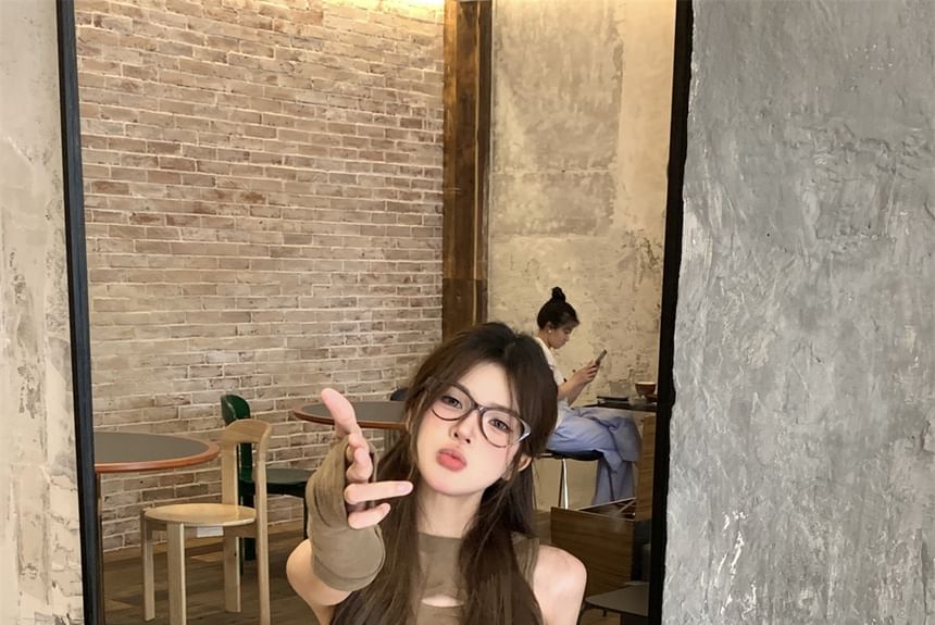 Neck Waist Round Skirt Sleeveless Mid Top Pencil Mini Cutout Faux Leather /