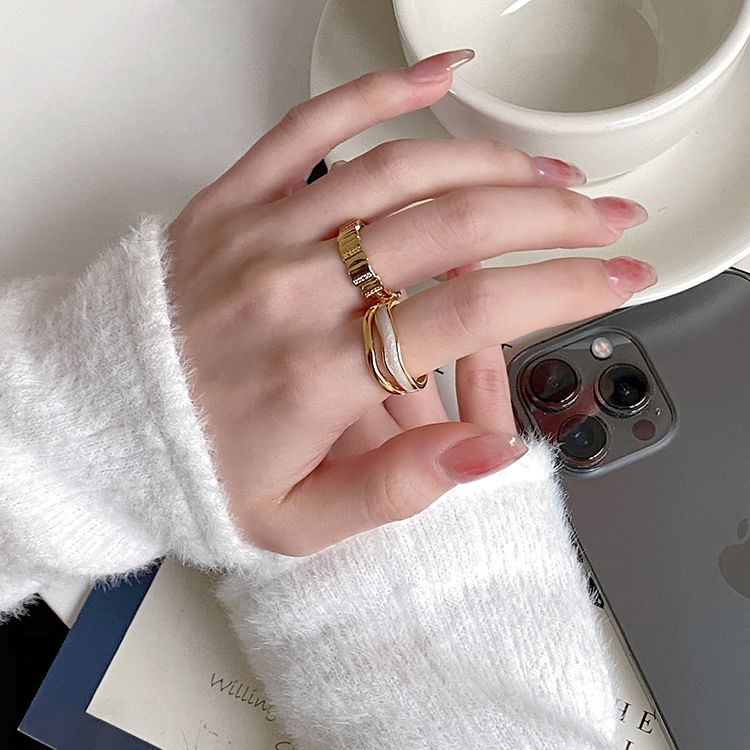 Alloy Rhinestone Glaze Layered / Open Ring