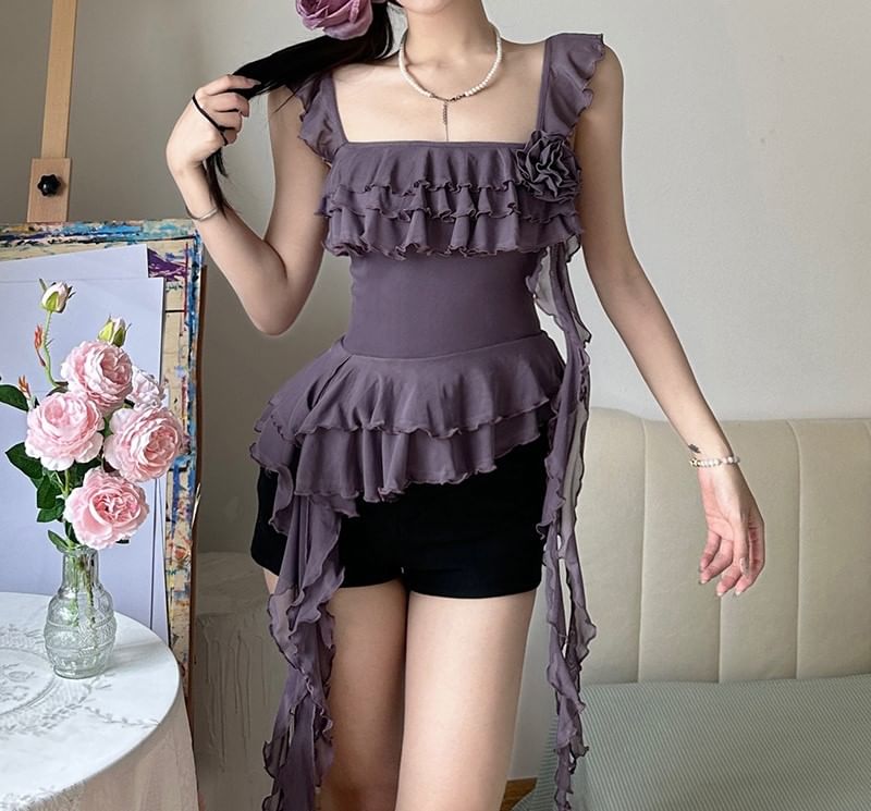 Camisole Plain Trim Ruffle Top