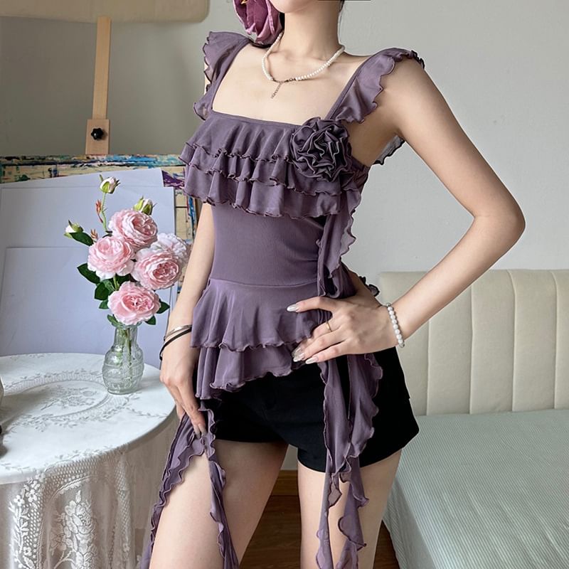 Camisole Plain Trim Ruffle Top