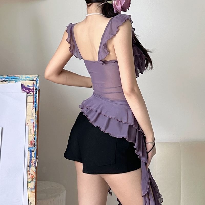 Camisole Plain Trim Ruffle Top