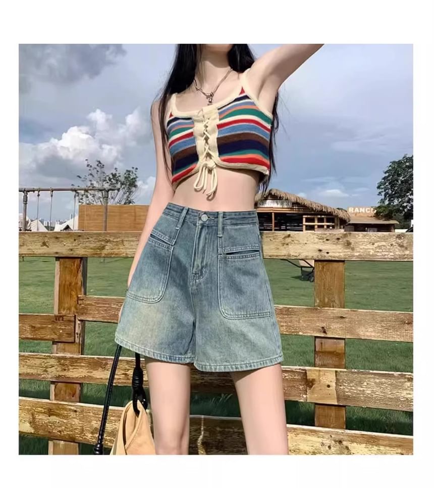 High Waist Denim Shorts Washed