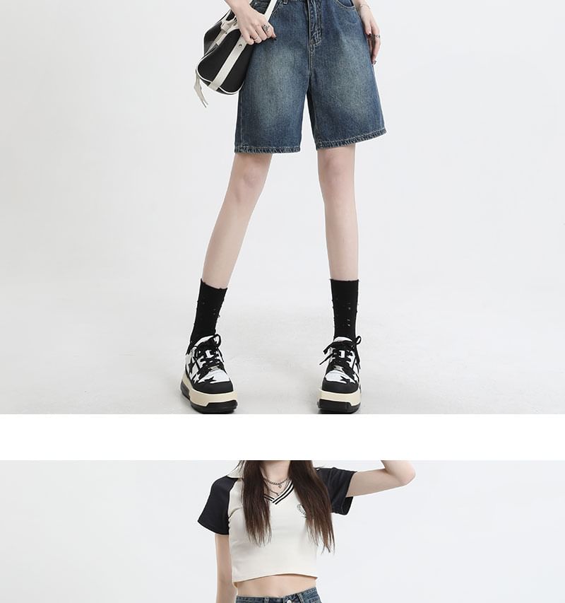High Waist Washed Denim Shorts