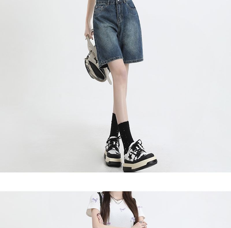 High Waist Washed Denim Shorts