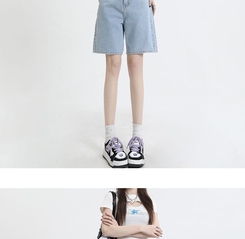 High Waist Washed Denim Shorts