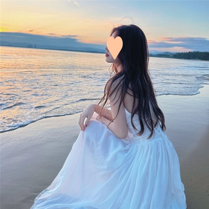 Lace-Up Sundress Plain Maxi Spaghetti Back Open Strap