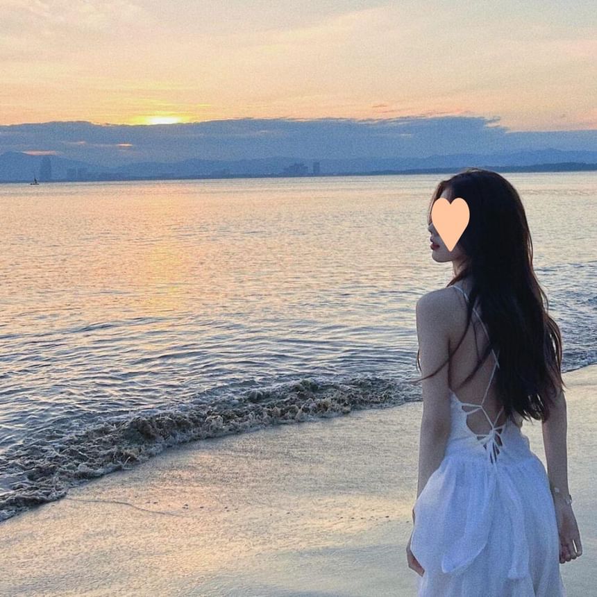 Lace-Up Sundress Plain Maxi Spaghetti Back Open Strap