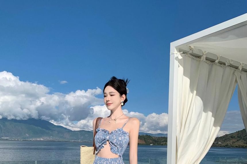 Floral Cutout Strap Maxi Sundress Spaghetti