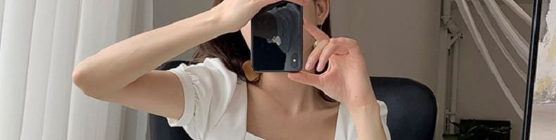 Dress Mini Square Neck Puff Plain A-Line Sleeve