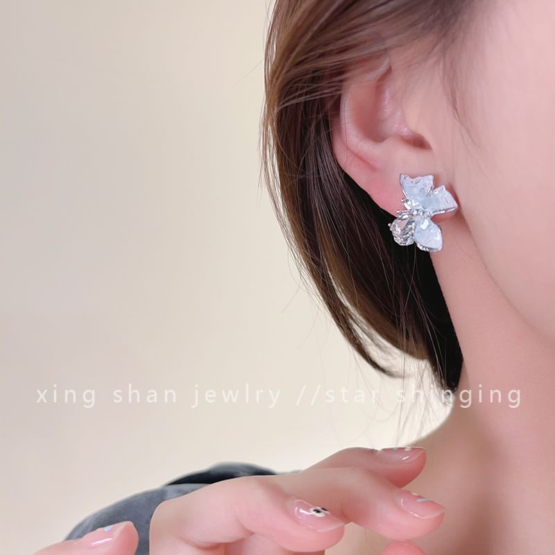 Earring Crystal Ear Stud Clip-On Butterfly Faux Rhinestone /