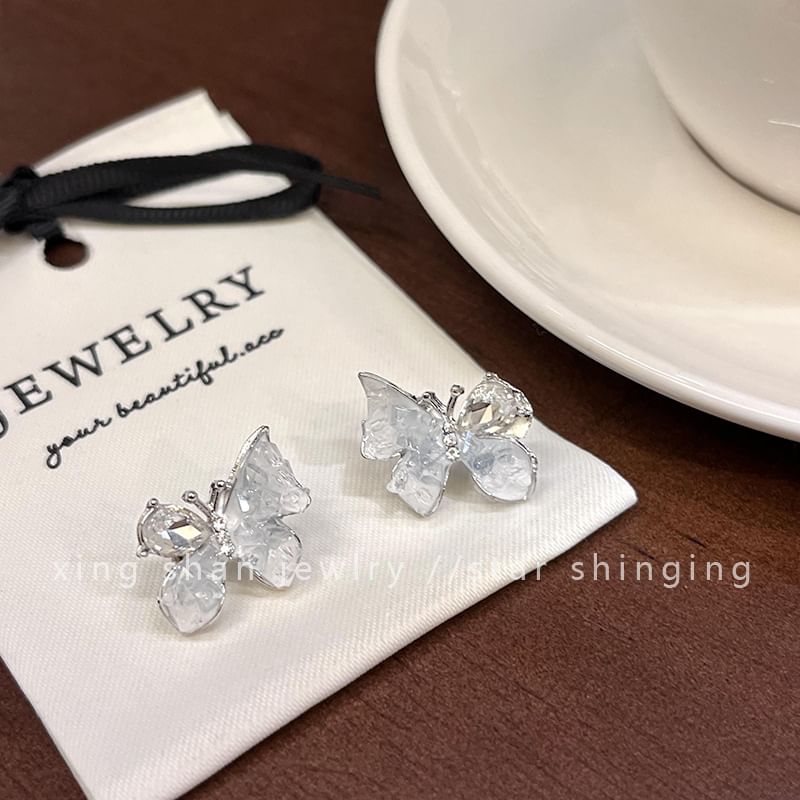 Earring Crystal Ear Stud Clip-On Butterfly Faux Rhinestone /