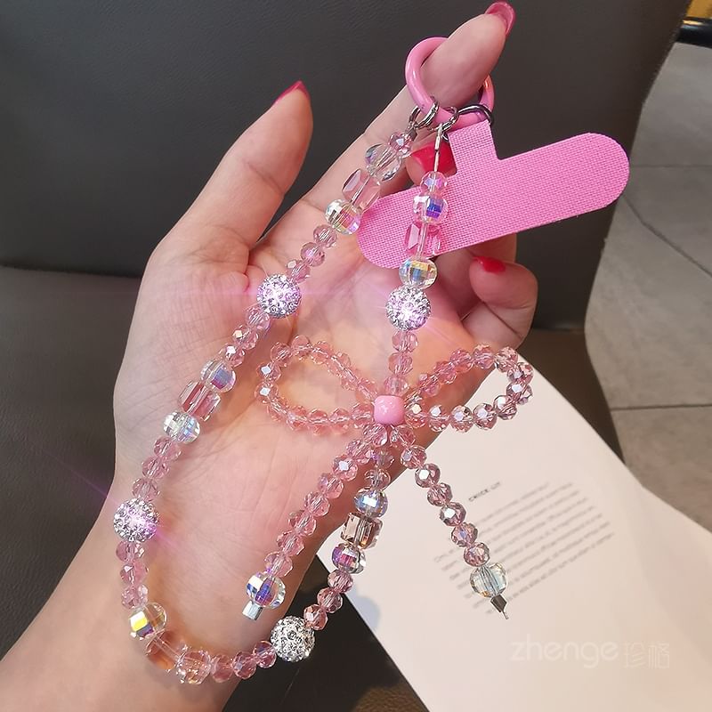 Bow Faux Crystal Phone Strap with Lanyard Pad