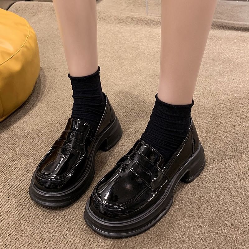 Leather Loafers Faux Platform