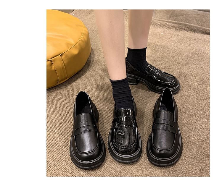 Leather Loafers Faux Platform