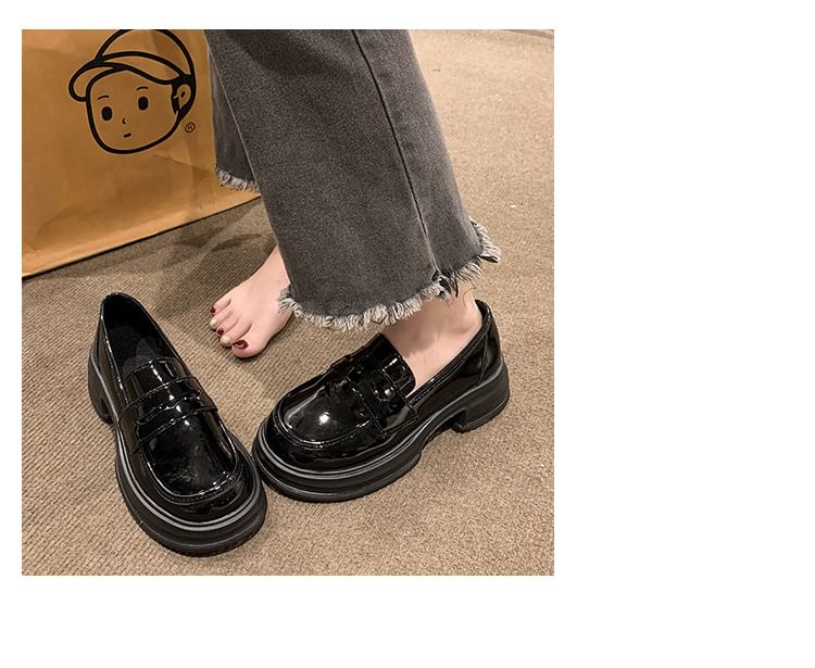 Leather Loafers Faux Platform