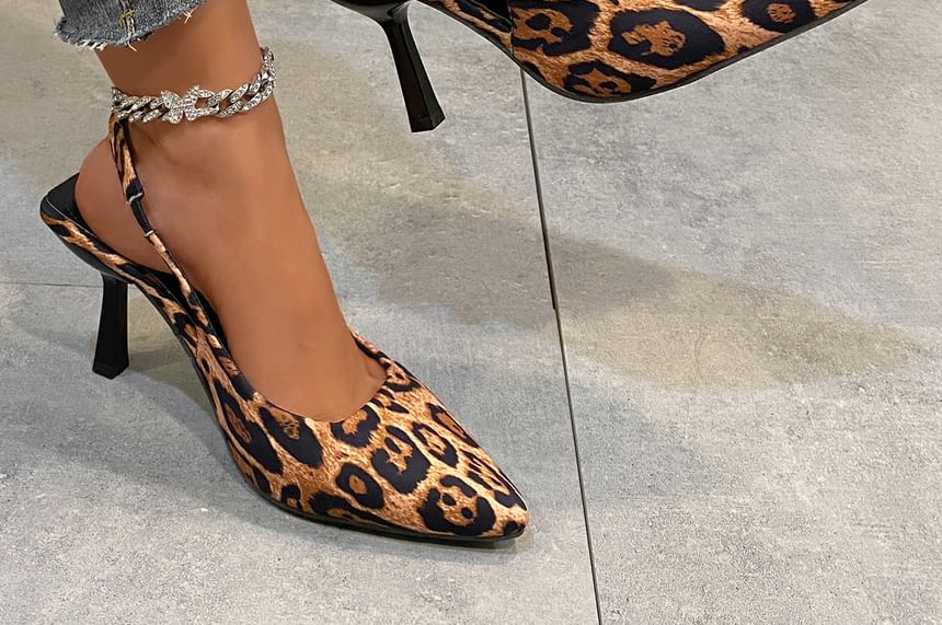 Print Slingback Kitten Mules Leopard Heel